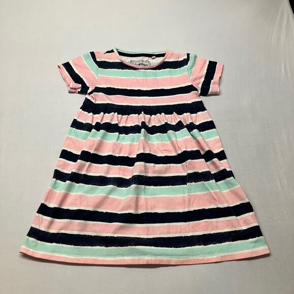 bluezoo Empire Waist Cotton Striped T-Shirt Dress Blue Pink Green Size 5-6 - Picture 1 of 7